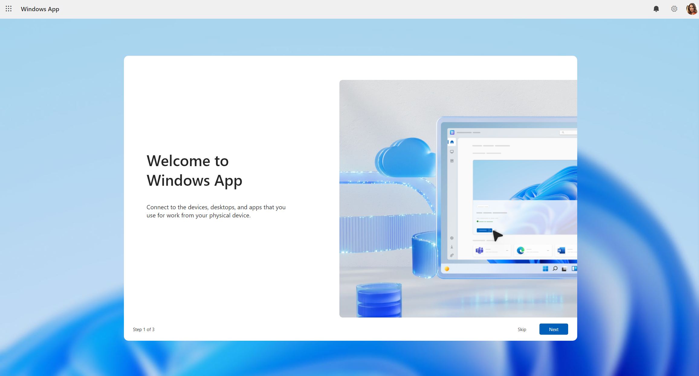 Windows App welcome screen