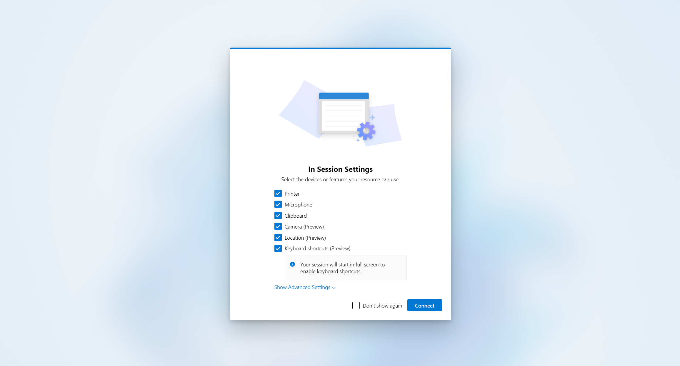 Image showing in session settings list