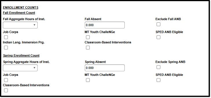 Screenshot of the Enrollment Counts section of the Enrollments tool.