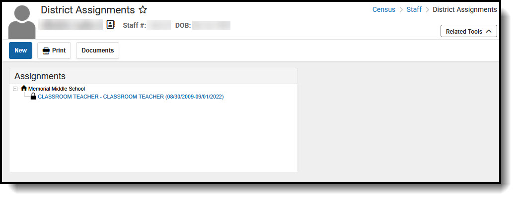 Screenshot of the District Assignments editor.
