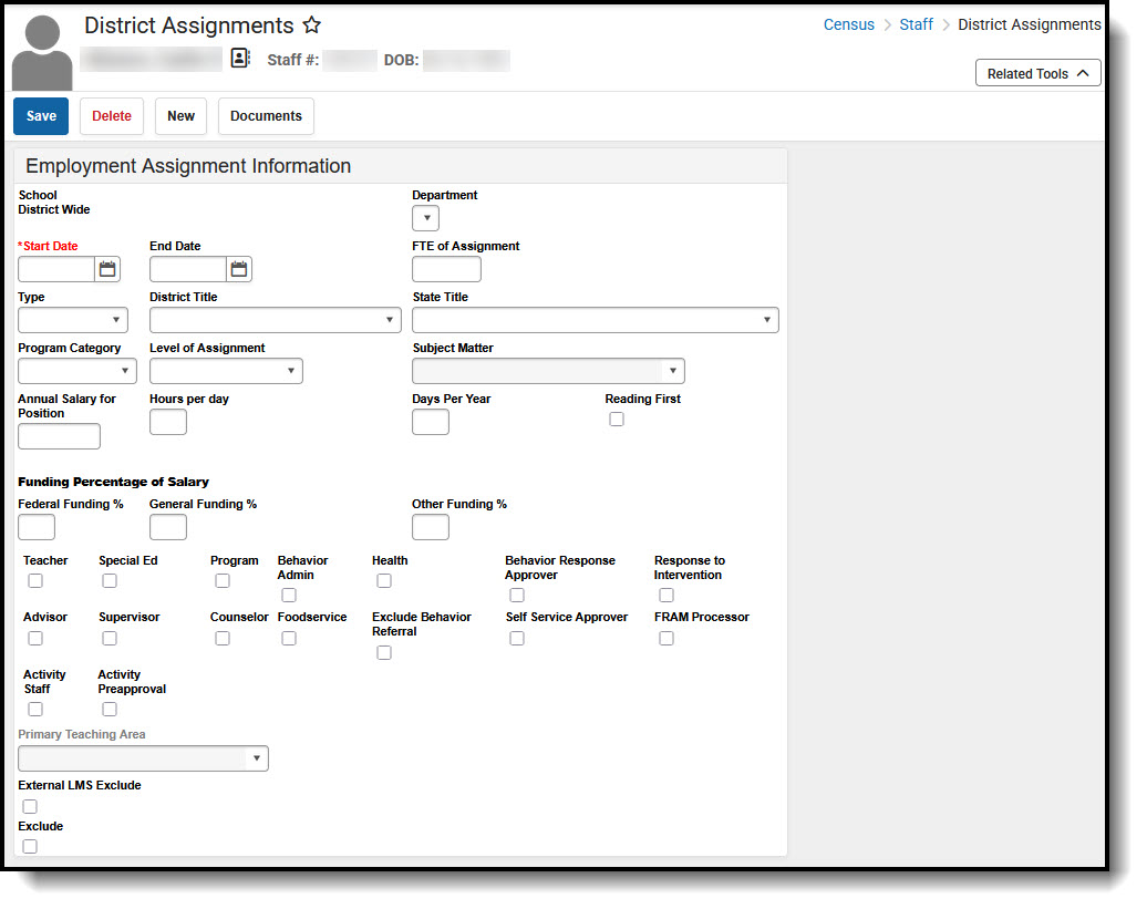 Screenshot of the Employment Assignment Editor