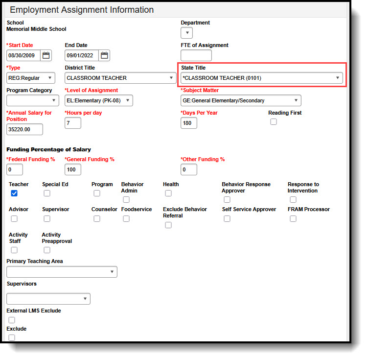 Screenshot fo the State Title Field.