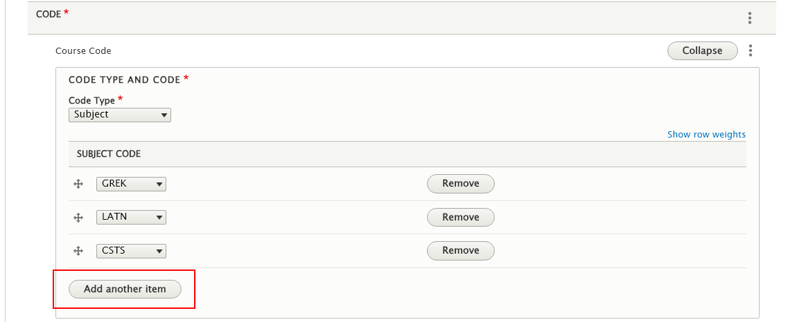screenshot course code items