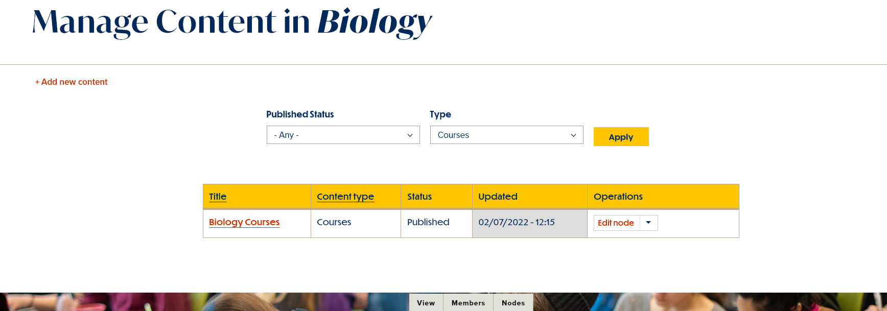 screenshot course content results in group view