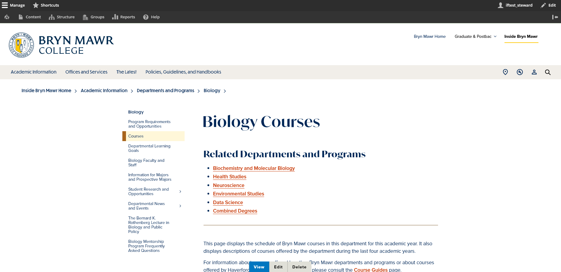 screenshot course page with edit tab