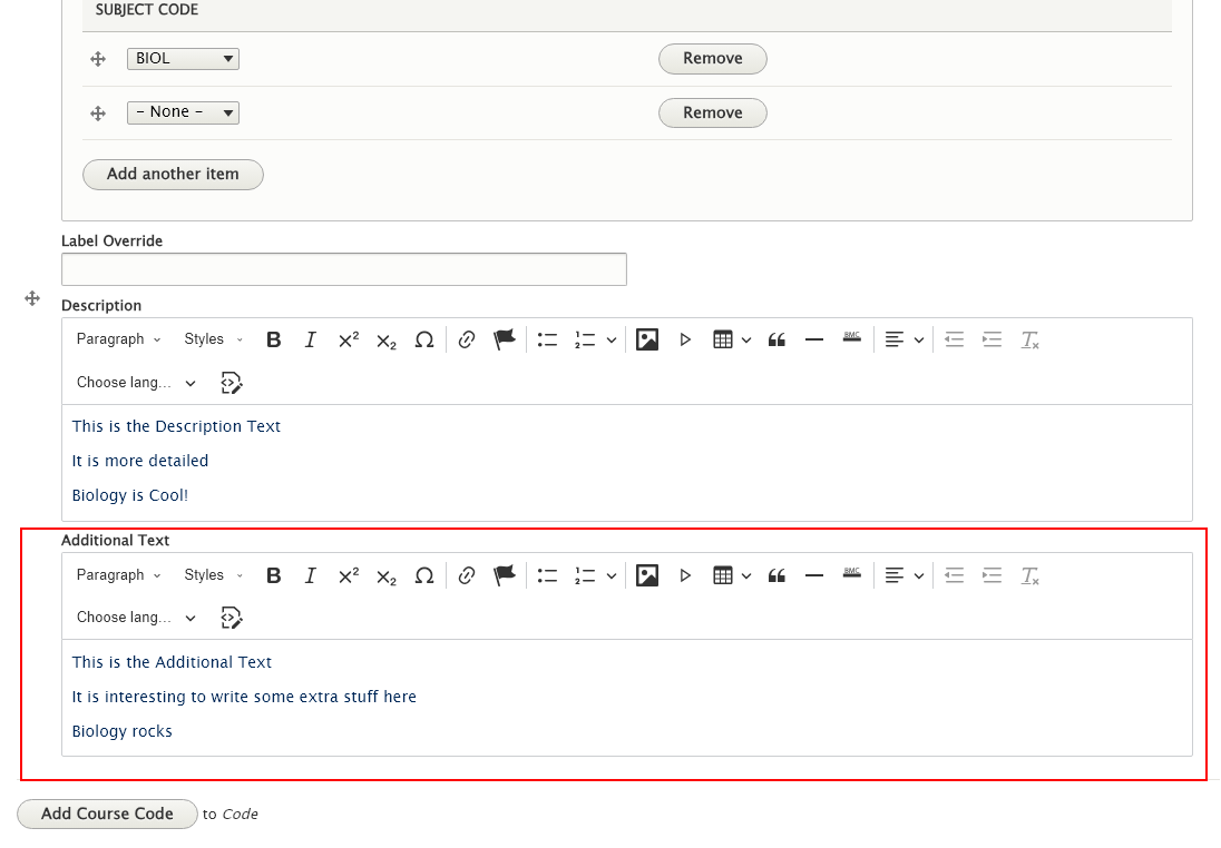 screenshot course additional text field