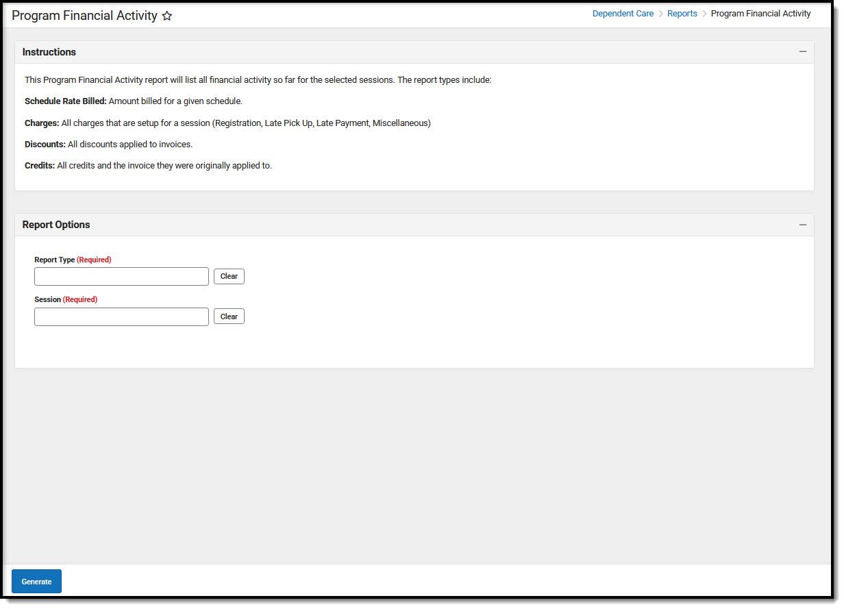 Screenshot of the Dependent Care Program Financial Activity Extract Editor