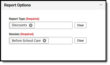 Screenshot of the Program Financial Activity Report Options