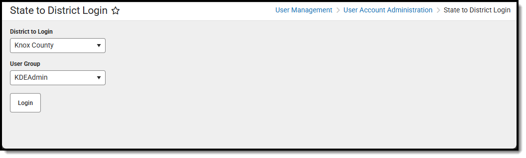 screenshot of the state to district login tool