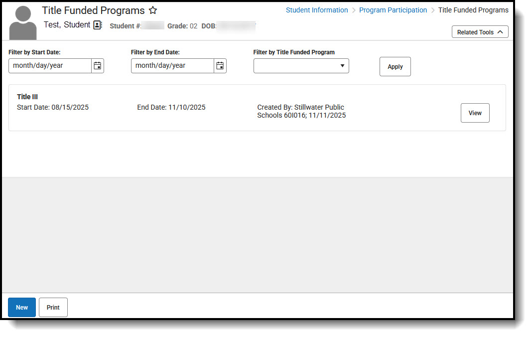 Screenshot of the Title Funded Programs editor..