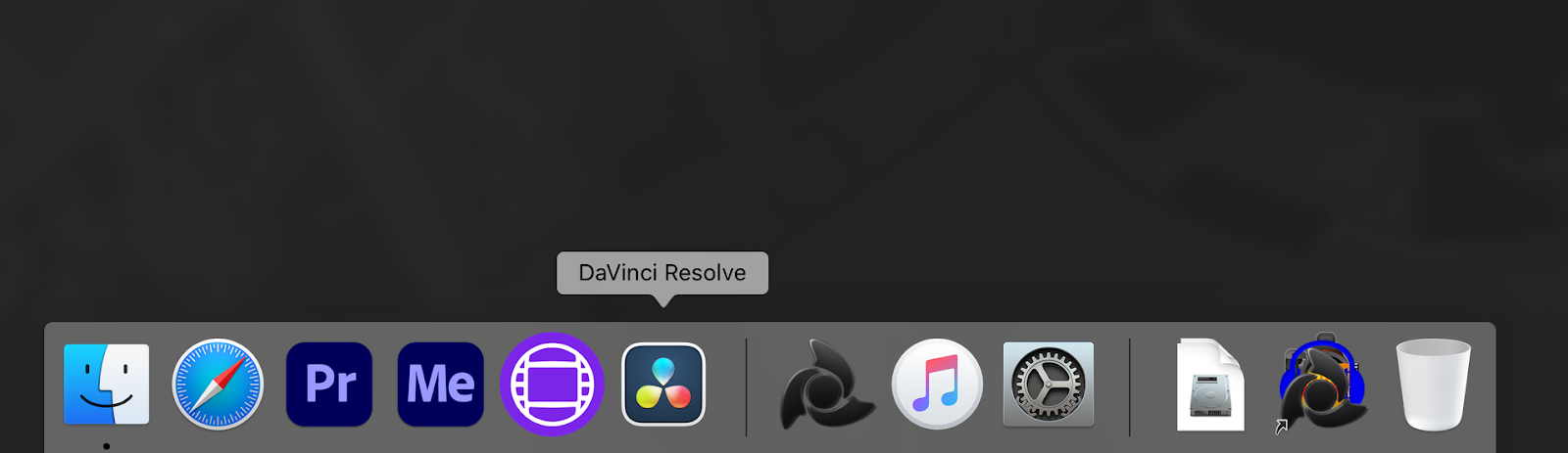 DaVinci Resolve Icon highlighted in the app dock.