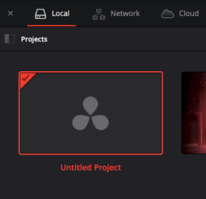 The DaVinci Resolve launch window. An untitled project is selected.