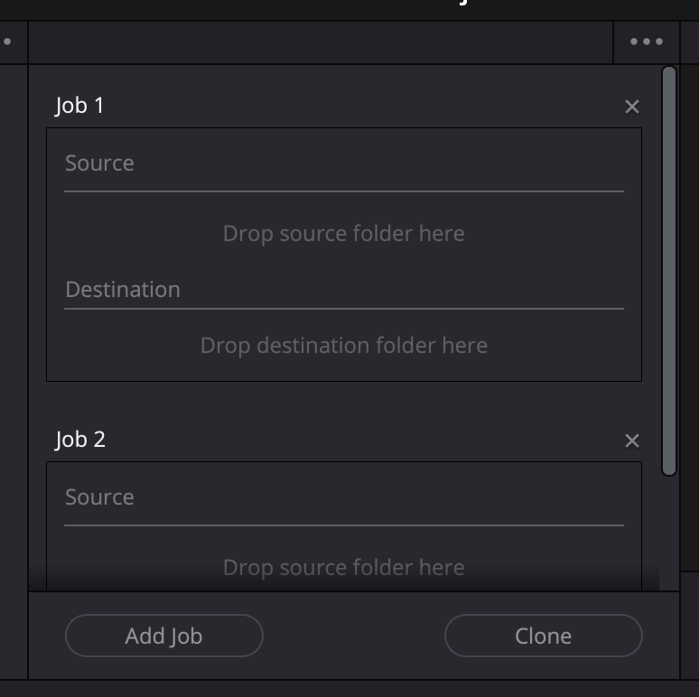 Clone Jobs window in the Clone Tool.