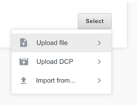 The CineSend Requests Upload page, showing the select button and Upload File option.