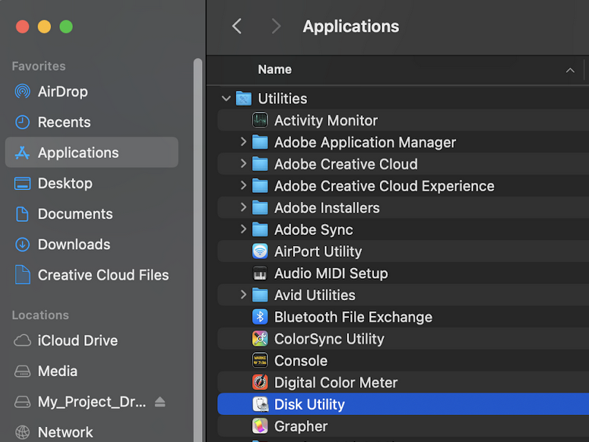 Disk Utility in Finder.