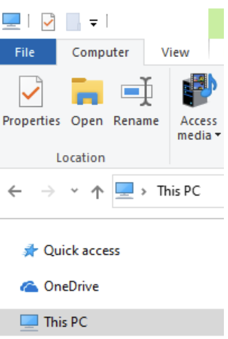 This PC selected on the sidebar in File Explorer.