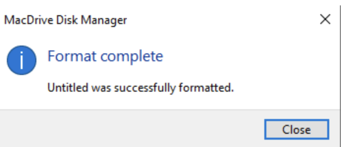 The format complete popup window