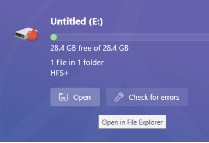 The home screen of MacDrive, showing an untitled disk and the Open button