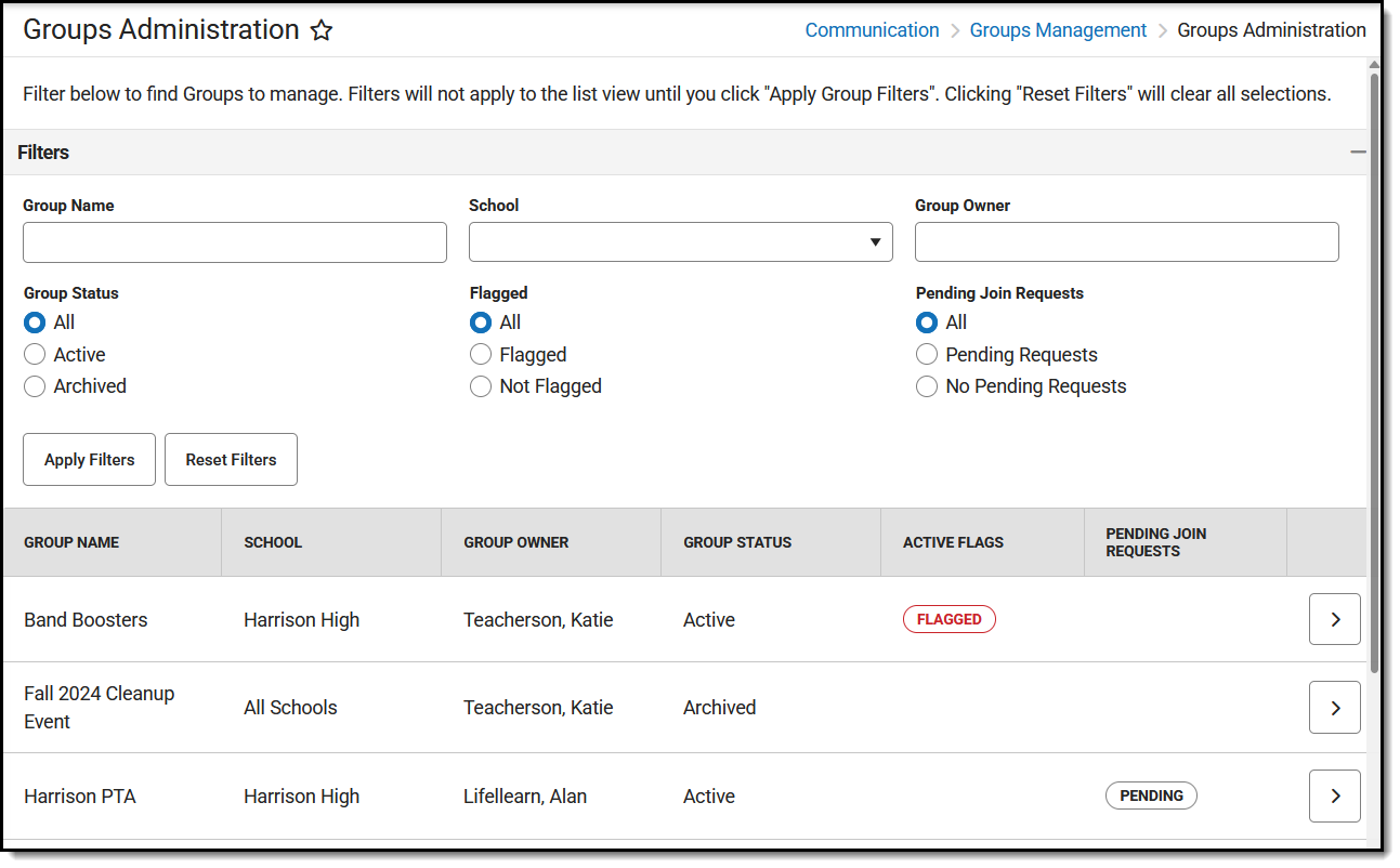 Screenshot of the Group Administration tool. 