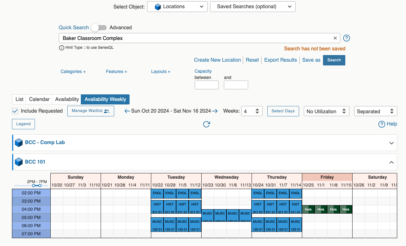 Resource search weekly availability view