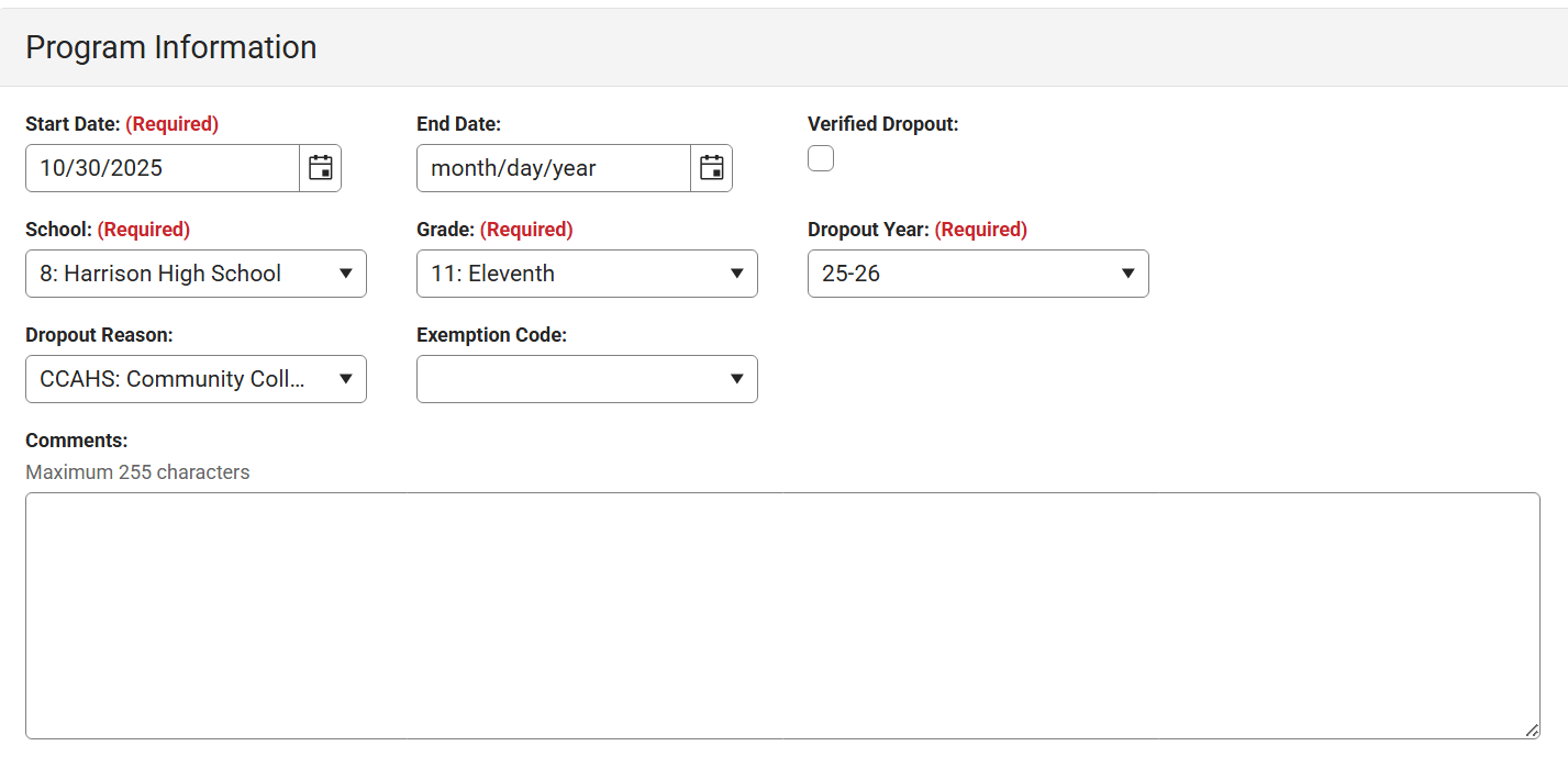 Dropout program detail.