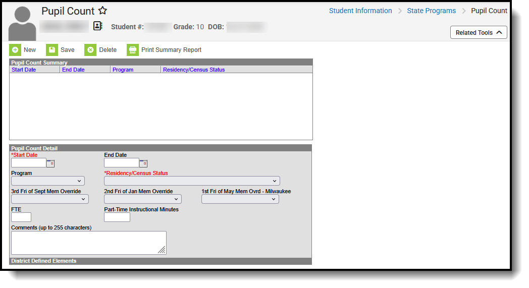 Screenshot of Pupil Count Editor.