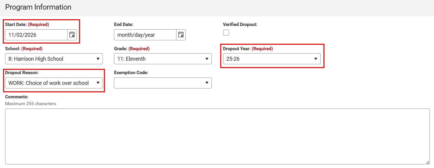 new dropout program detail