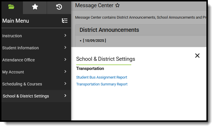 Screenshot of the recommended School & District Settings for Front Office Staff