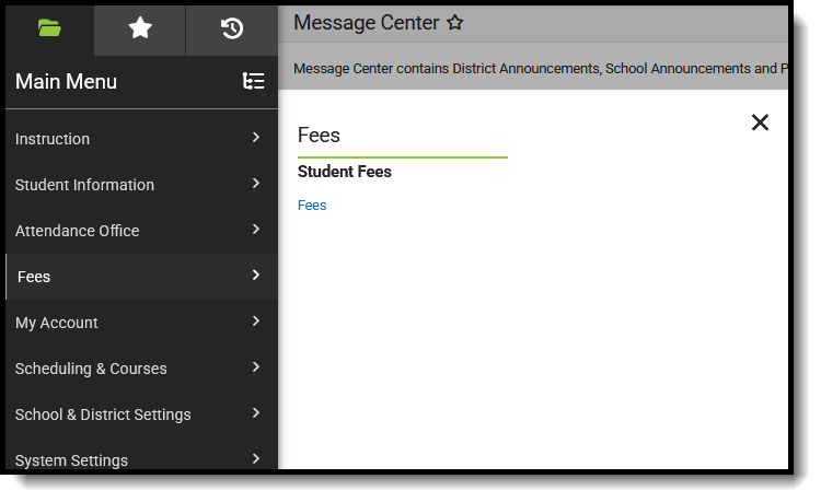 Screenshot of the recommended Fees access for Front Office Staff