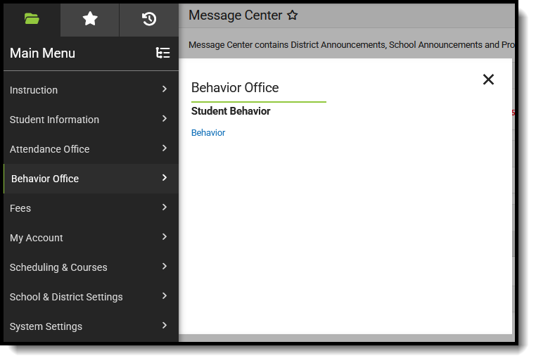 Screenshot of the recommended Behavior Office rights for Front Office Staff