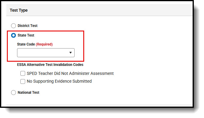 Screenshot of State Test Setup.