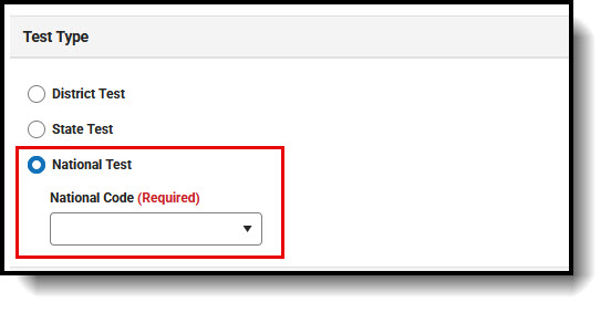 Screenshot of National Test Setup.