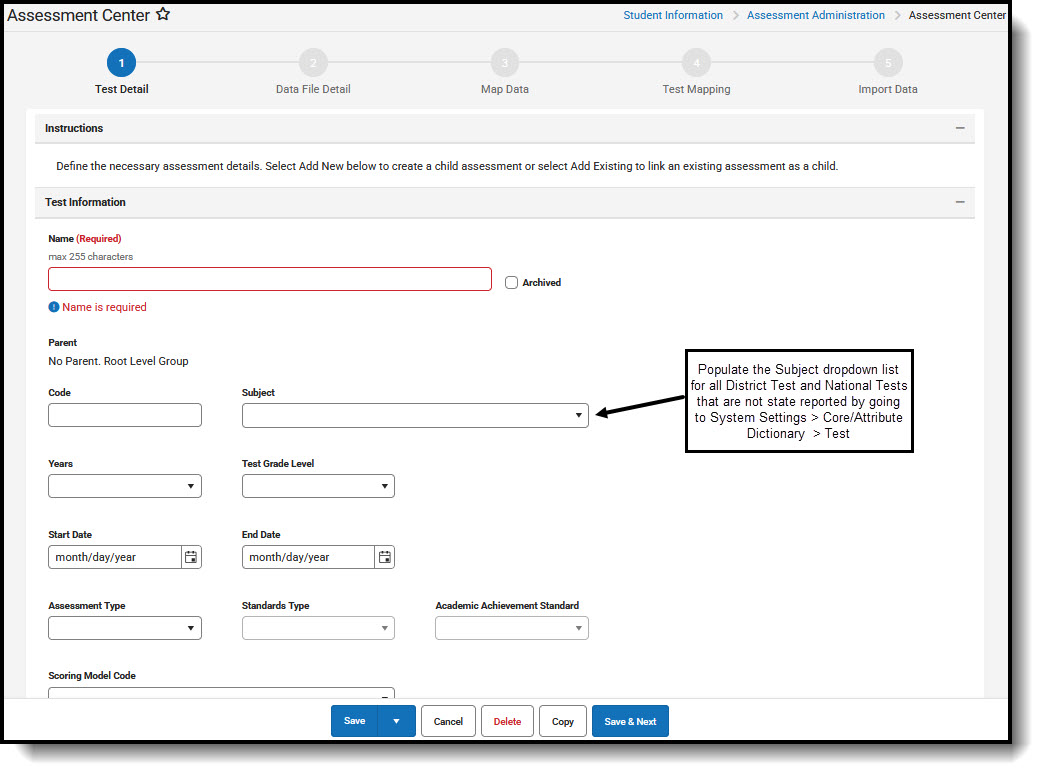 Screenshot of Assessment Test Setup Editor.