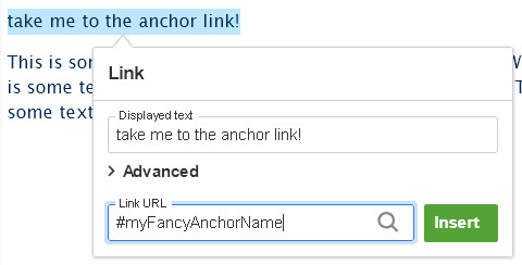 screenshot wysisyg anchor link url path