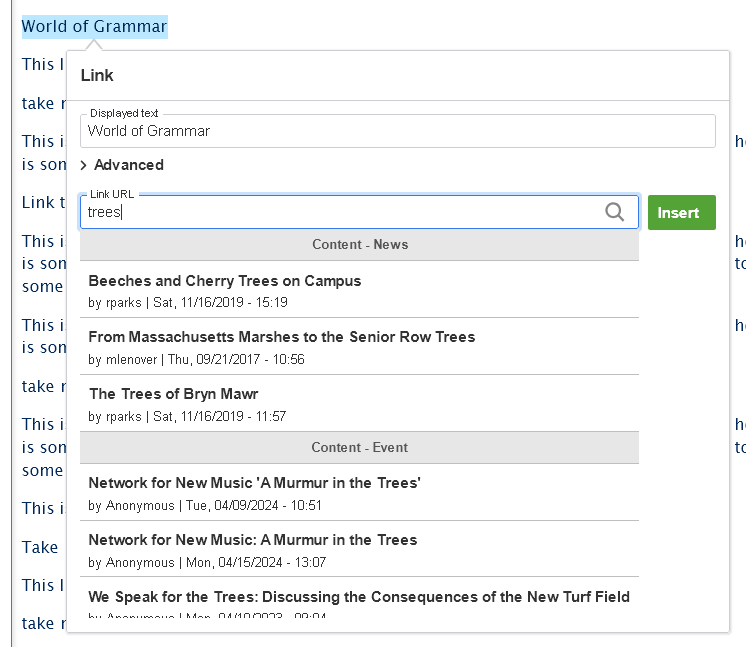 screenshot wysisyg link title select