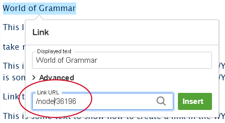screenshot wysisyg link url path