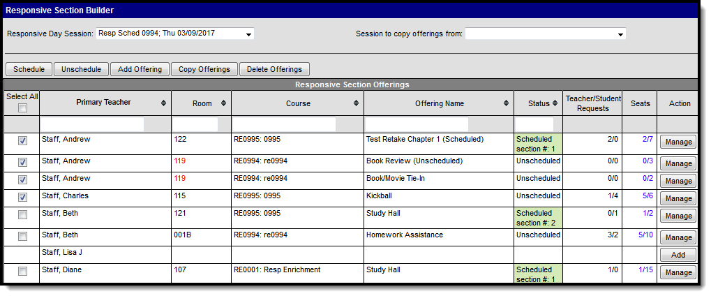 Screenshot of Responsive Schedule Section Builder tool.