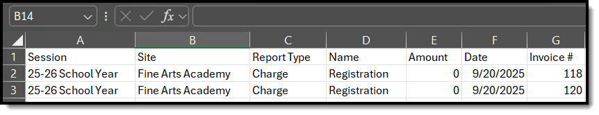 Screenshot of the Charges - Program Financial Activity Report