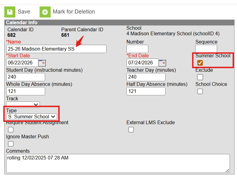 summer school calendar information