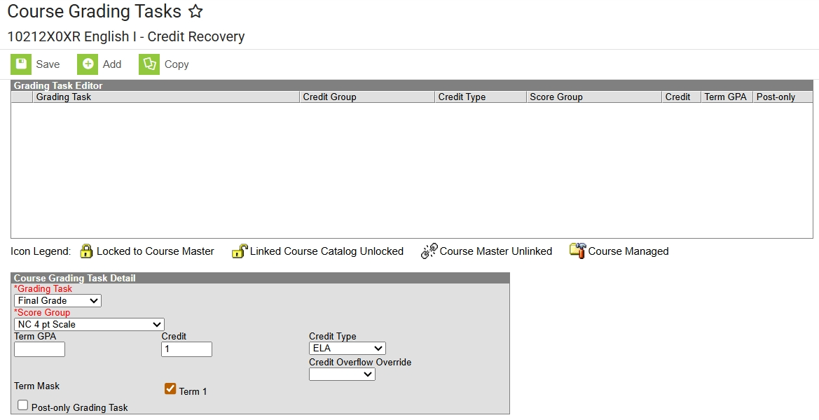 summer school grading task setup 