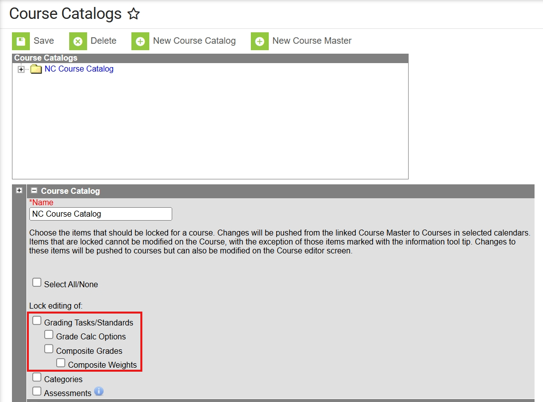 course catalog grading tasks editing.