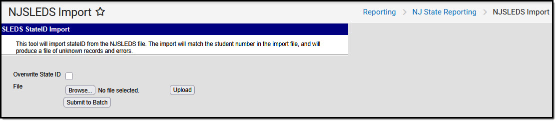 Screenshot of the NJSLEDS Import Tool
