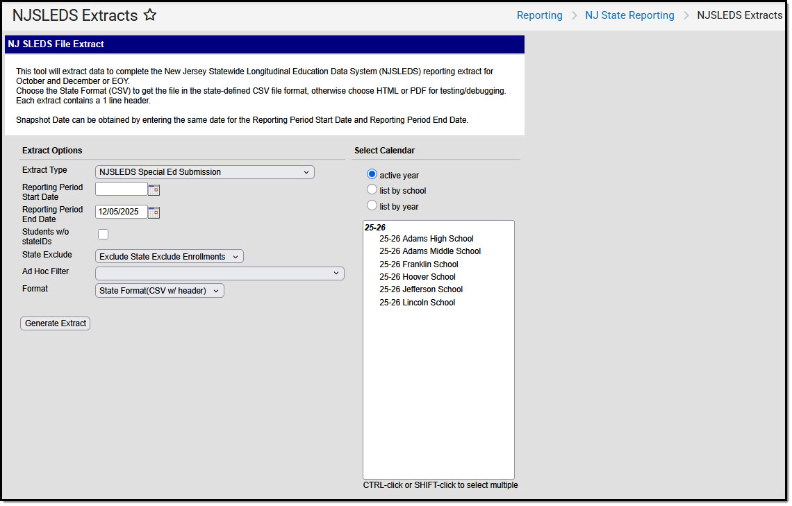 Screenshot of the NJSLEDS Special Ed Submission editor