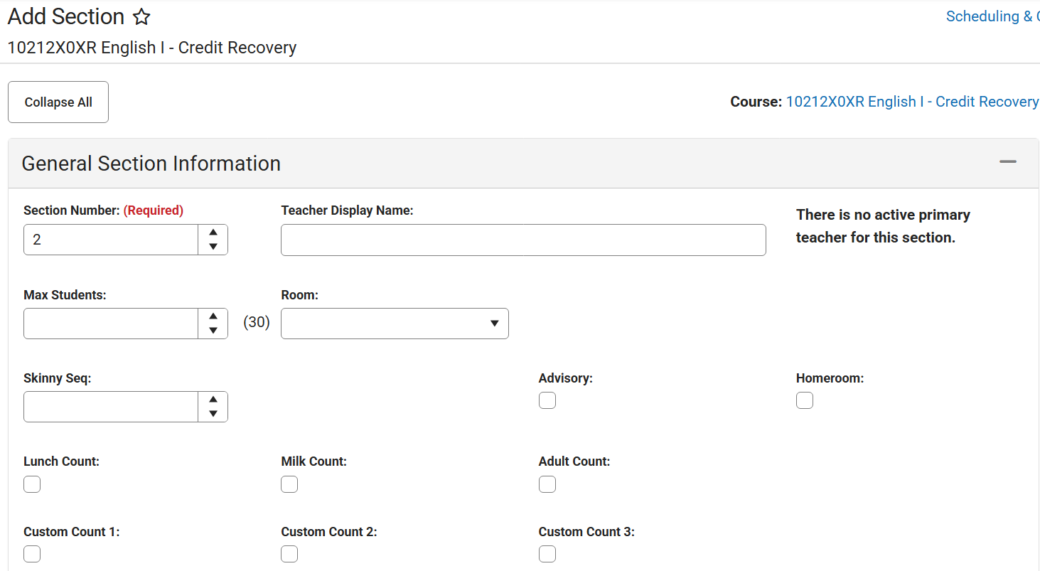 general course section information.