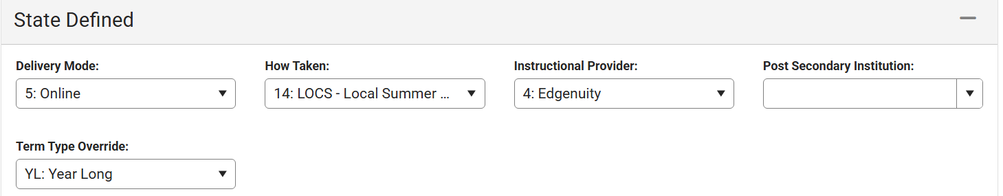 State defined elements for sections.