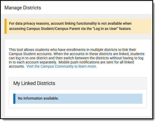 Screenshot of Manage Districts from an admin's perspective.