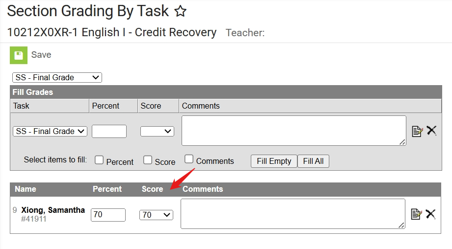 section grading by task