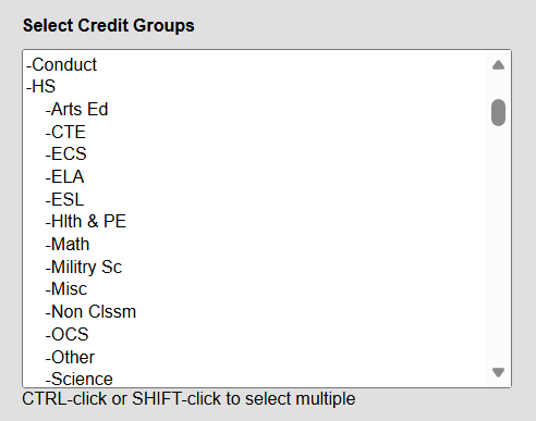 credit groups for transcript post wizard.