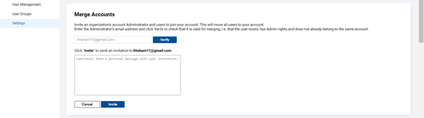 Admin portal showing the option to merge accounts Admin portal showing the option to merge accounts