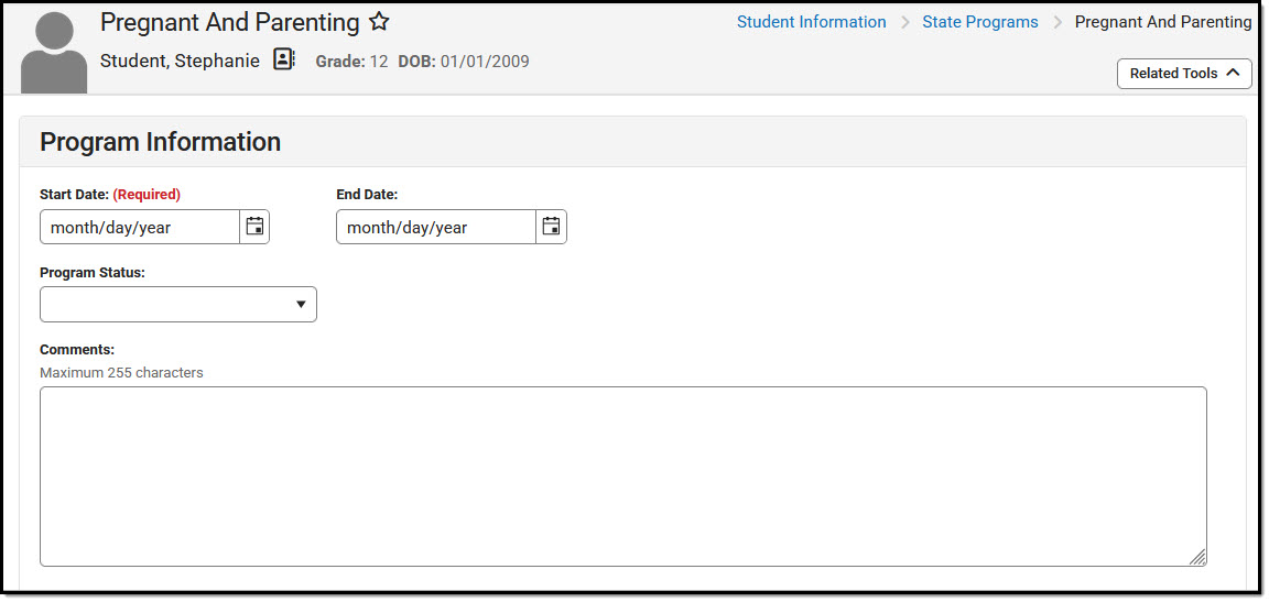 Screenshot of the North Dakota Pregnant and Parenting tool
